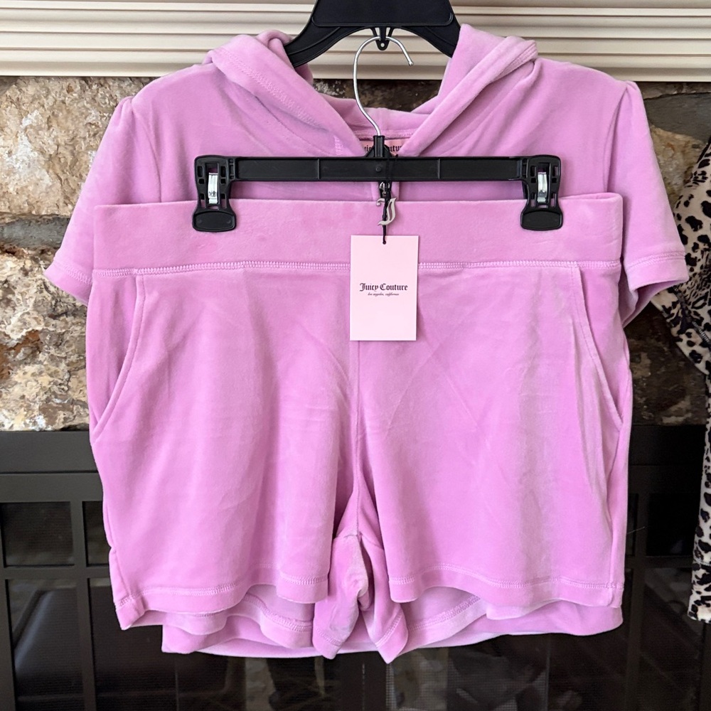 NWT Juicy Couture Velour tracksuit hoodie and shorts set size L choose one set - Picture 12 of 14